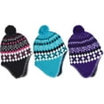 thumbnail image 2 of SWAK Girl's Traditional Knit Hat with Ear Flaps and Pom in 3 Colors Combinations, 2 of 2