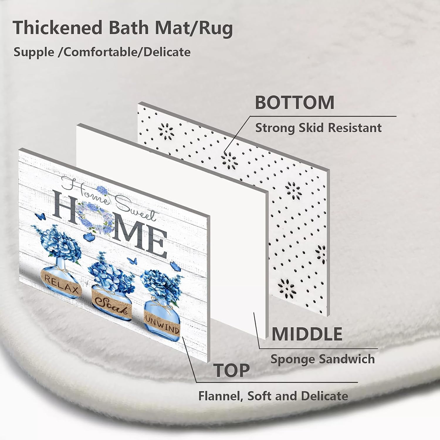 4 PCS Blue Hydrangea Shower Curtain Sets,Home Sweet Bathroom Set with Shower Curtain and Rugs and Accessories,Farmhouse Country Shower Curtain Bathroom Decor with 12 Hooks 72 X 72 Inches