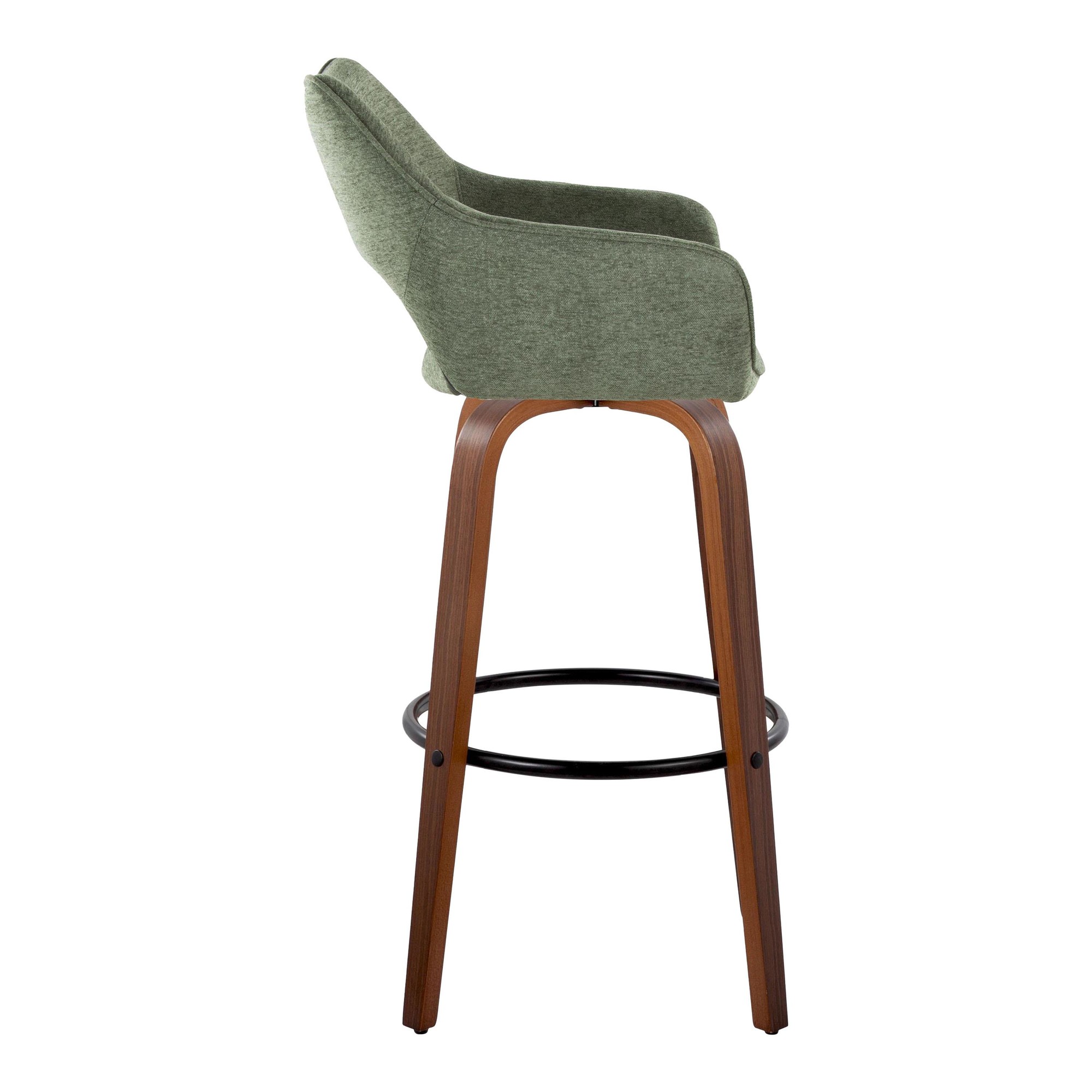 Mustang 30" Fixed-Height Barstool Set of 2, Bar Stools Swivel, Bar Chairs, Swivel Bar Stools Set of 2 with Back, Bar Stools for Kitchen Island (Green Fabric)