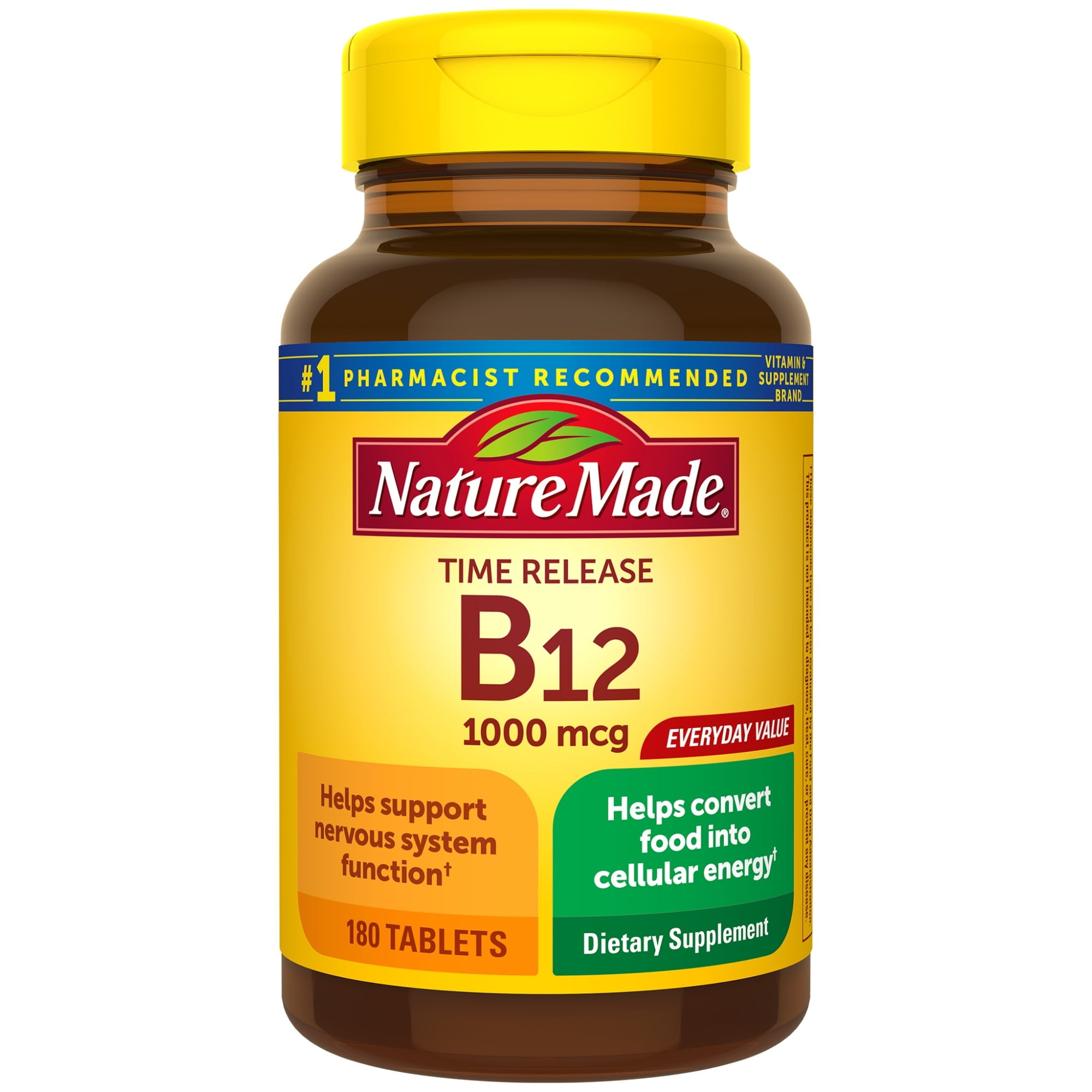 Nature Made Vitamin B12 1000 mcg Time Release Tablets, 180 Count for