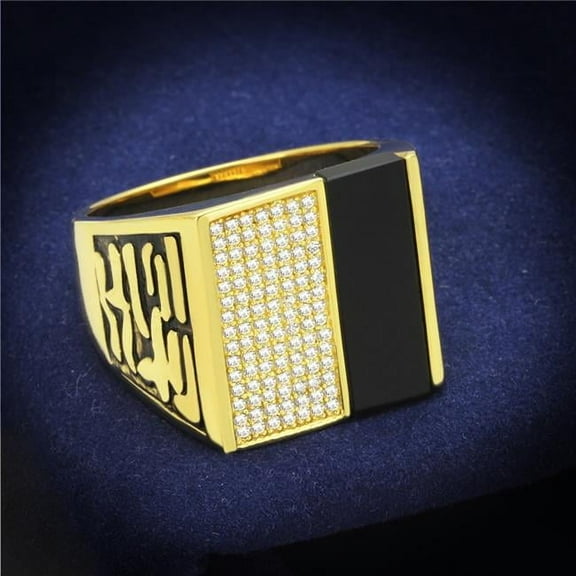 Alamode TS236-10 Men Gold 925 Sterling Silver Ring with Semi-Precious in Jet - Size 10