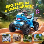 Track Seven 12V Electric Ride-On ATV, Dinosaur Four Wheeler Electric Car with Bluetooth, LED Lights, Music, Electric Quad Ride-On Toy Car for Toddlers Boys Girls Age 2+, Blue