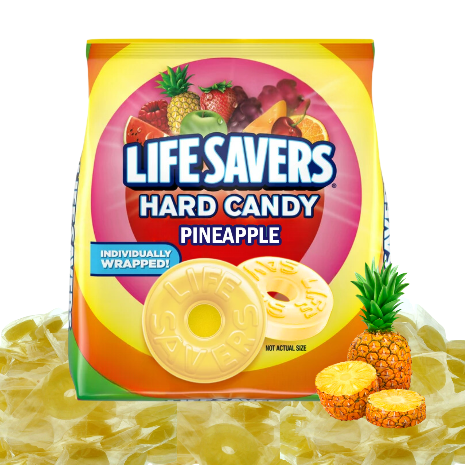 Life Savers Hard Candy Individually Wrapped - 2 LB of Pineapple Lifesavers Fruit Flavors