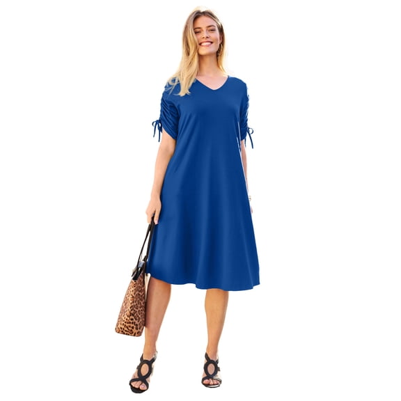 Jessica London Women's Plus Size Tie Sleeve Midi Dress