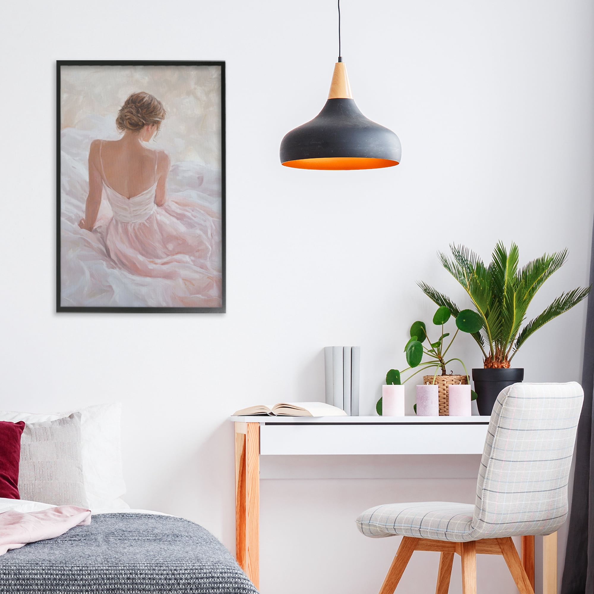 Stupell Industries Quiet Reflection in Pastel Pink Black Framed Giclee Art, design by Petal Prints Design