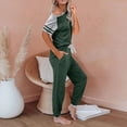 thumbnail image 4 of XIAONU Womens Pajamas Set Casual Color Block Short Sleeve Top And Elastic High Waist Drawsting Long Pants Sleepwear Loungewear Set, 4 of 7