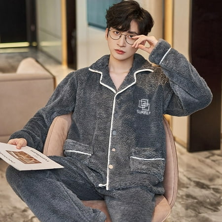 

QWZNDZGR Autumn Winter Shu Velveteen Sleepwear Men s Pajamas Sets Male Pajamas Coral Fleece Pijama For Men Lounge Suits Homewear Fashion