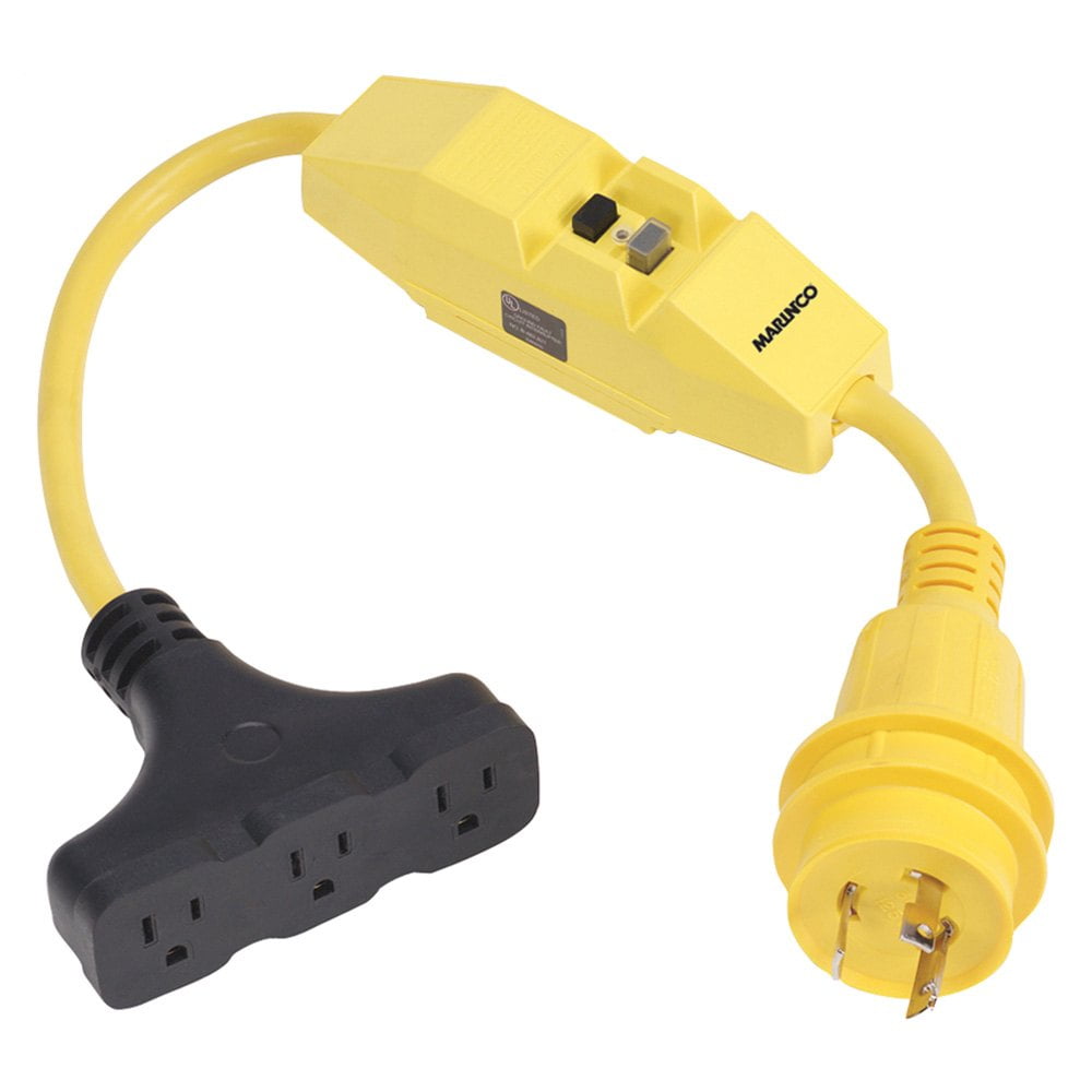 Marinco 199128 30A 125V Male To 3Way 15A 125V Female with GFCI