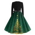 thumbnail image 5 of Women's Casual Fashion V-Neck Long Sleeved Retro Christmas Print Retro Dress, Holiday Print, Audrey Style, Party Wear, Casual Dress, Festive,Army Green,L, 5 of 7