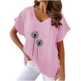 thumbnail image 2 of pimelu Womens Tops Cute Tops for Women Loose Breathable Comfy Cotton Linen Tees Summer Trendy Dandelion Print Tee Shirts Ladies V-Neck Short Sleeve Shirts, 2 of 4