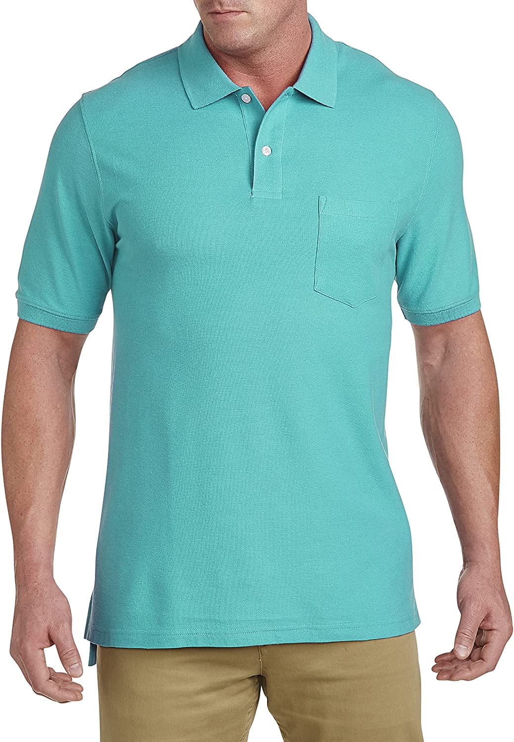 Harbor Bay by DXL Men's Big and Tall Pocket Piqué Polo Shirt, Ceramic Blue, 2XLTALL