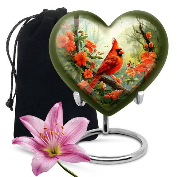 Heart Shape Cardinal Bird Urn For Ashes Adult, Large Cremation Urns For Ashes, Funeral Urns For Human Ashes Adult Female, Memorial Urns For Ashes, Urns For Cremation Ashes Mother 8 Inch