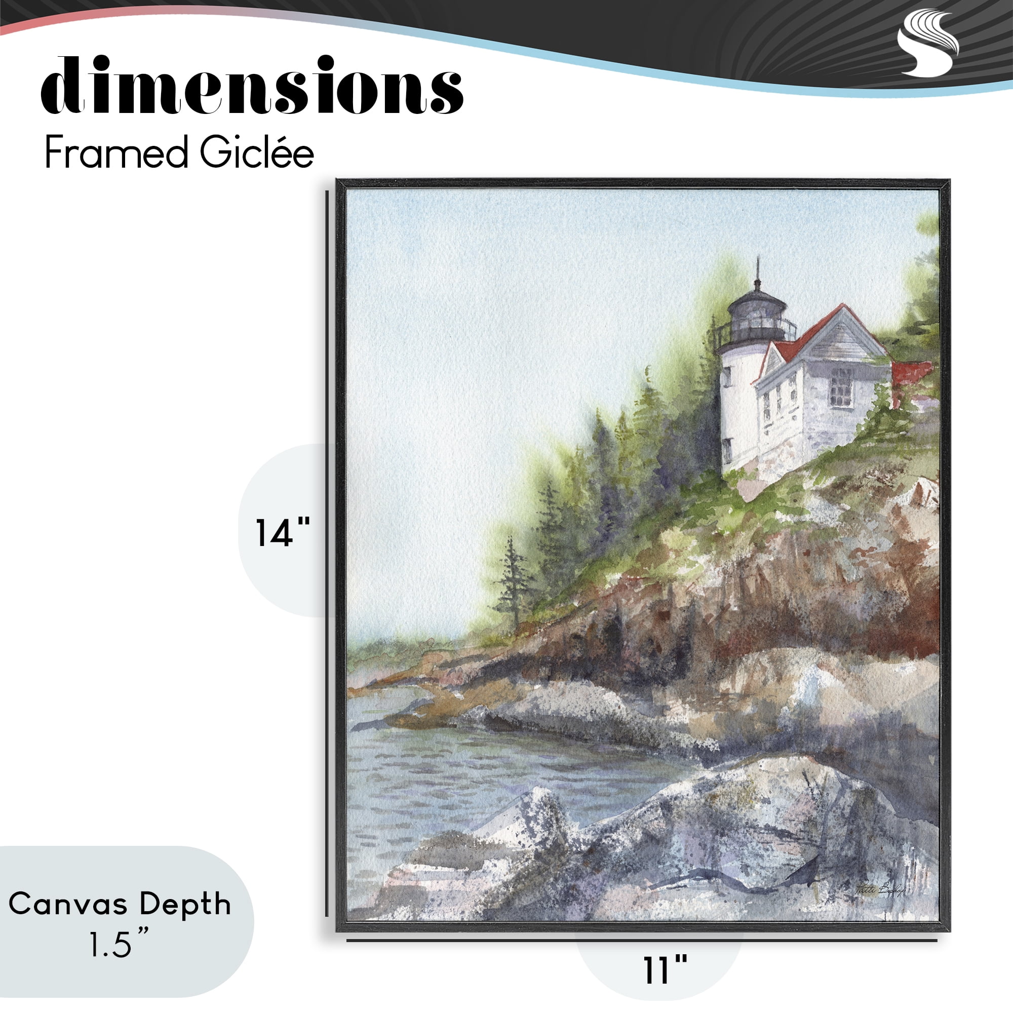 Stupell Industries Bass Harbor Lighthouse Black Framed Giclee Art, design by Patti Bishop