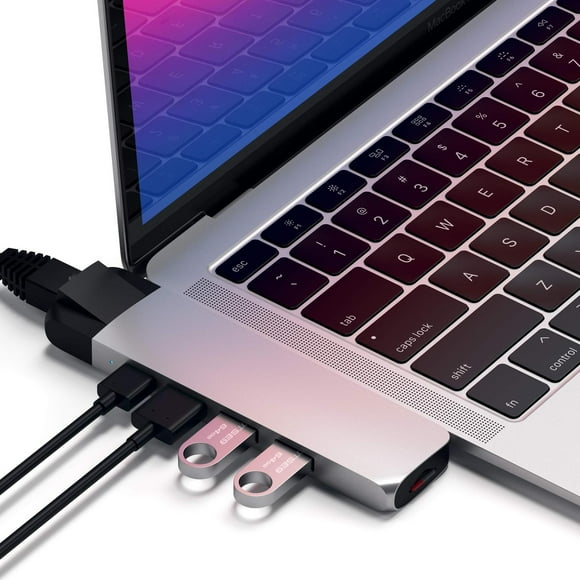 Adaptador Pro Hub Tipo-C SATECHI Plata con Ethernet y 4K HDMI para M2 y M1 MacBook Pro/Air multicolor