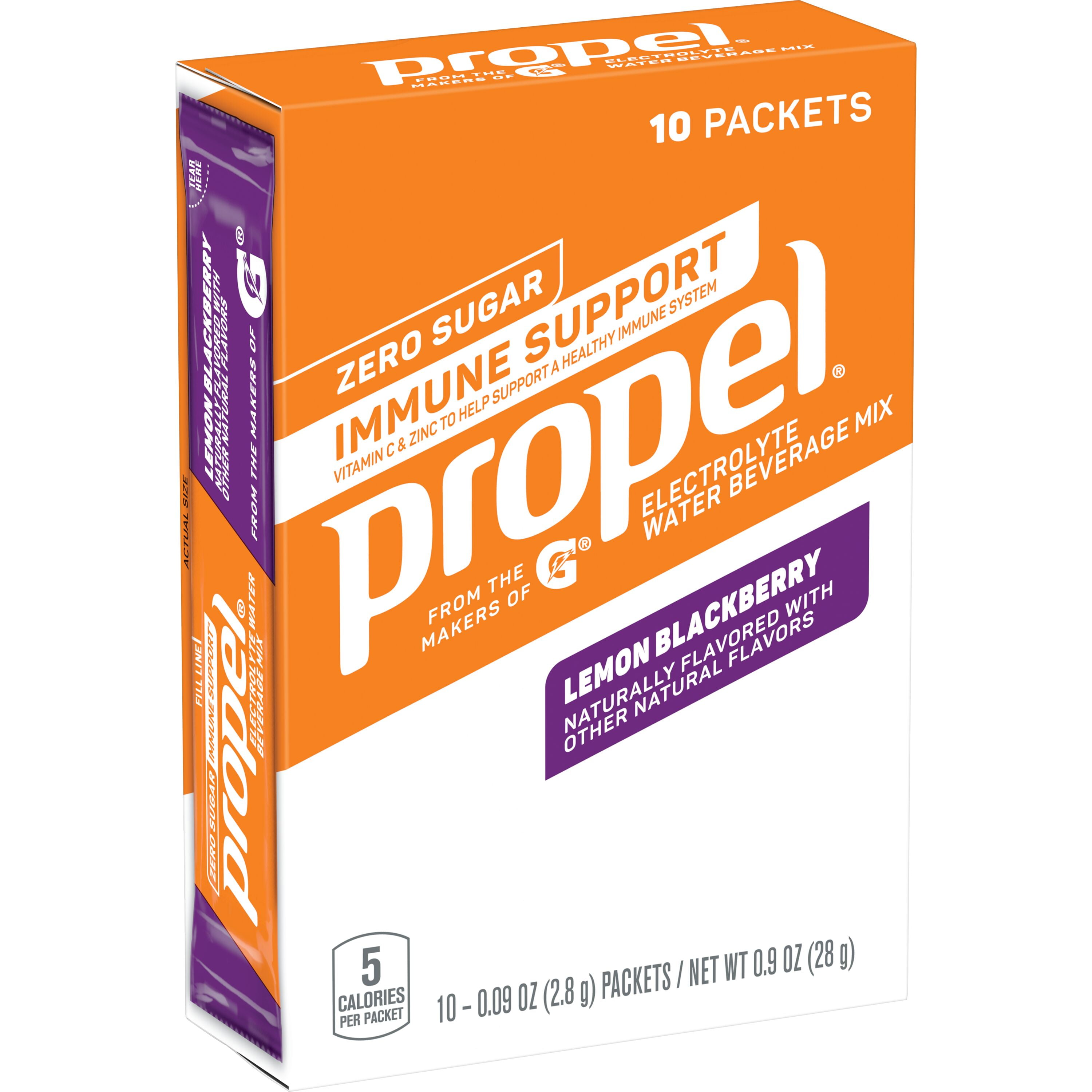Propel Immune Support Electrolyte Water Beverage Powder Mix, Lemon Blackberry, 1 Box, 10 Packets
