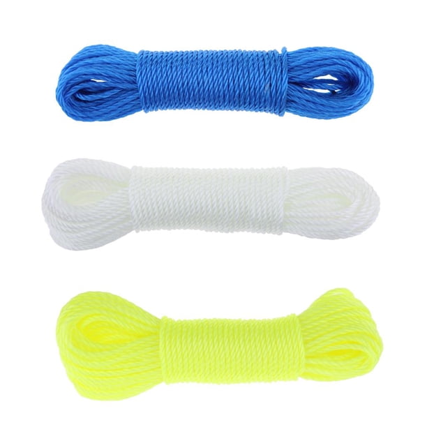 Cuerda de nailon de 66 pies y 33 pies para jardín, cuerda de lavado, tendedero, paquete de 3 uds. 20m (amarillo + blanco + azul) Cola Cuerda de nylon Cuerda para tender la ropa