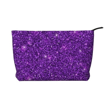 Picia Purple Glitter Printed Cosmetic Bags for Women Makeup Bag Large Capacity Purse Travel Toiletry Zipper Storage Pouch Make up Brushes Organizer for Gifts