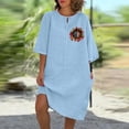 thumbnail image 2 of Vestido de Verano para Mujeres Color Sólido Imitación de Lino Cuello Redondo, Manga Corta Estilo Casual para el Uso Diario, Fiesta Y Primavera, 2 of 4