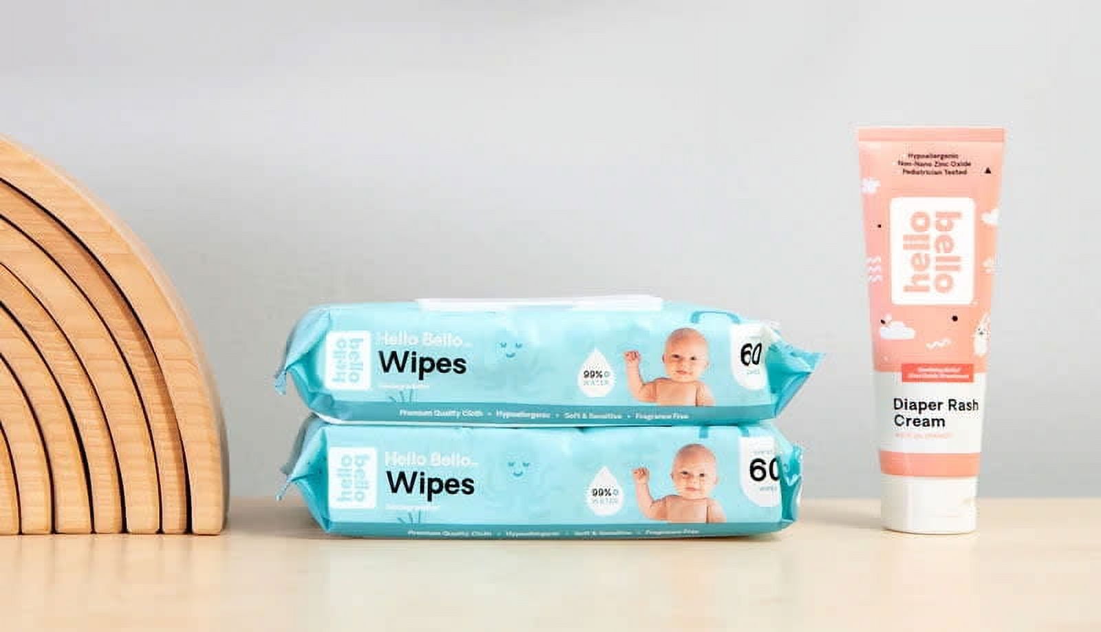 (2 pack) Hello Bello Baby Wipes, 60 Unscented Plant-Based Wipes, 1 Pouch (Choose Your Count)