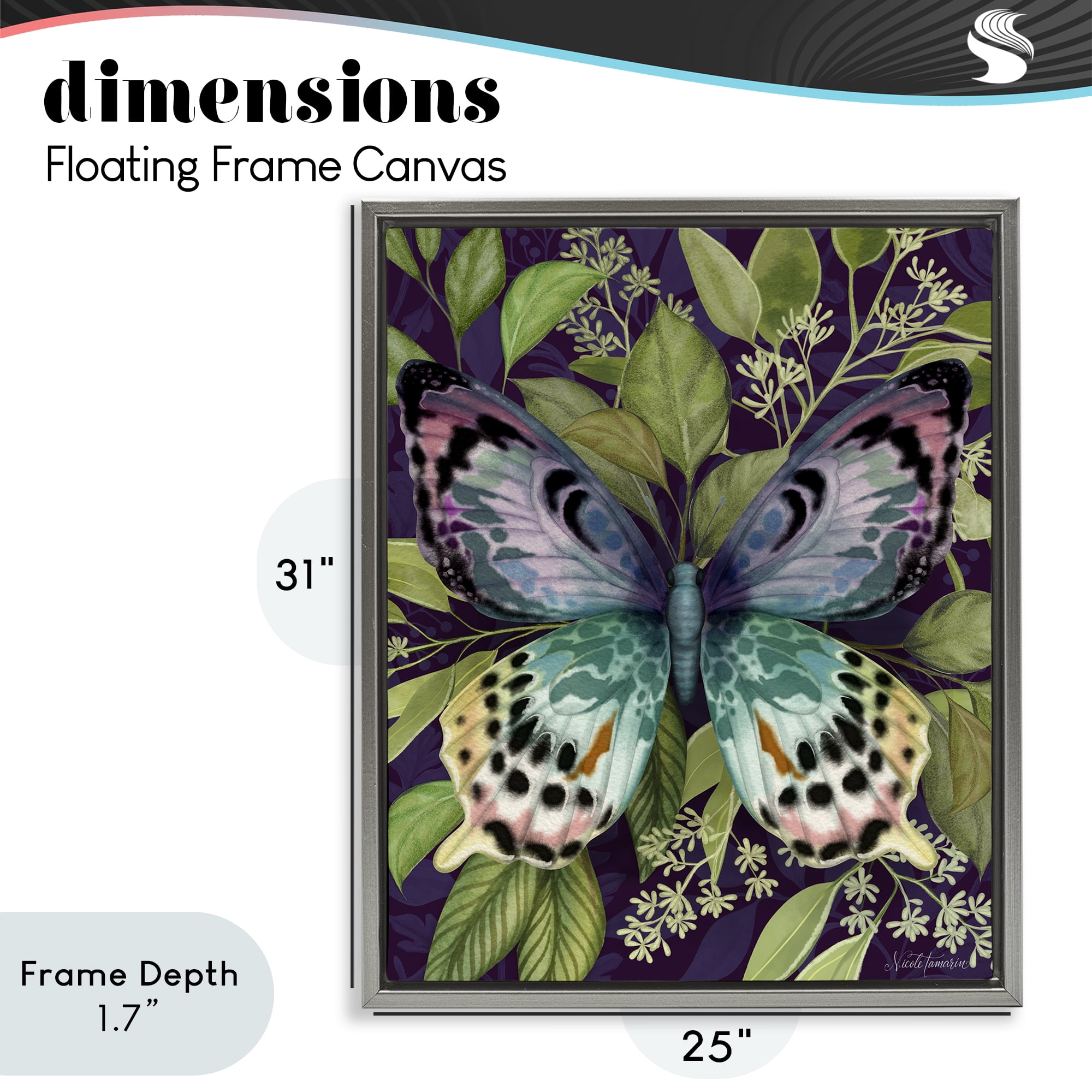 Stupell Industries Midnight Garden Butterfly Gray Framed Floater Canvas Wall Art, design by Nicole Tamarin