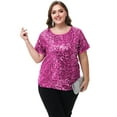 thumbnail image 2 of Women's Sequin Tops Plus Size Round Neck Sparkle Glitter Short Sleeve Party Tunic Blouse, 2 of 6