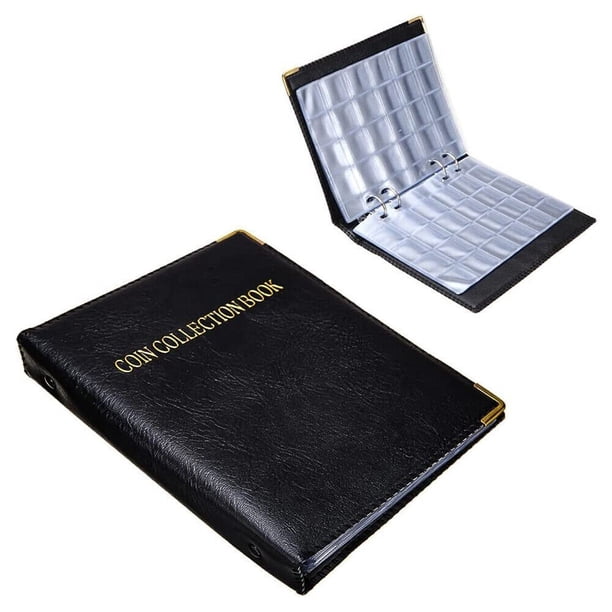 Álbum De Colección De Monedas Con 480 Bolsillos - Libro Con Cremallera En Cuero Sintético Negro