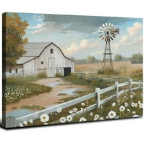 JRXY Barn Prints Farmhouse Old Barn Wall Art with Flowers Rustic Bedroom Decor for Living Room Framed - Home Office Wall Decor 20x16inch