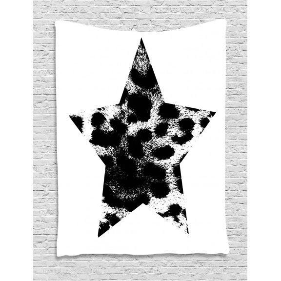 Leopard Print Tapestry, Star with Leopard Texture with Grunge Effect Hipster Geometrical Design, Wall Hanging for Bedroom Living Room Dorm Decor, 40W X 60L Inches, Black White, by Ambesonne