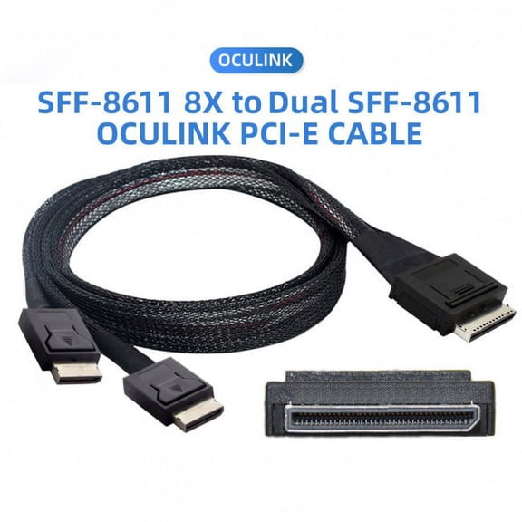 JSER OCuLink PCIe PCI-Express SFF-8611 8x 8-Lane to Dual SFF-8611 Oculink 4x SSD Data Active Cable 50cm