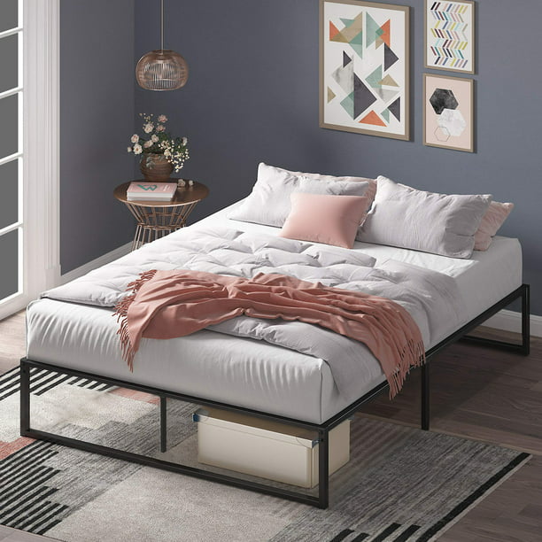 Anti Slip Sy Metal Bed Platform, Sleeplanner 14 Inch Rustic Wood Queen Platform Bed Frame