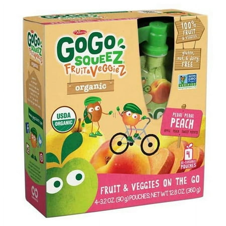 GoGo Squeez Pedal Peach Fruit & Veggiez Peach 3.2 oz Pouches - Pack of 48