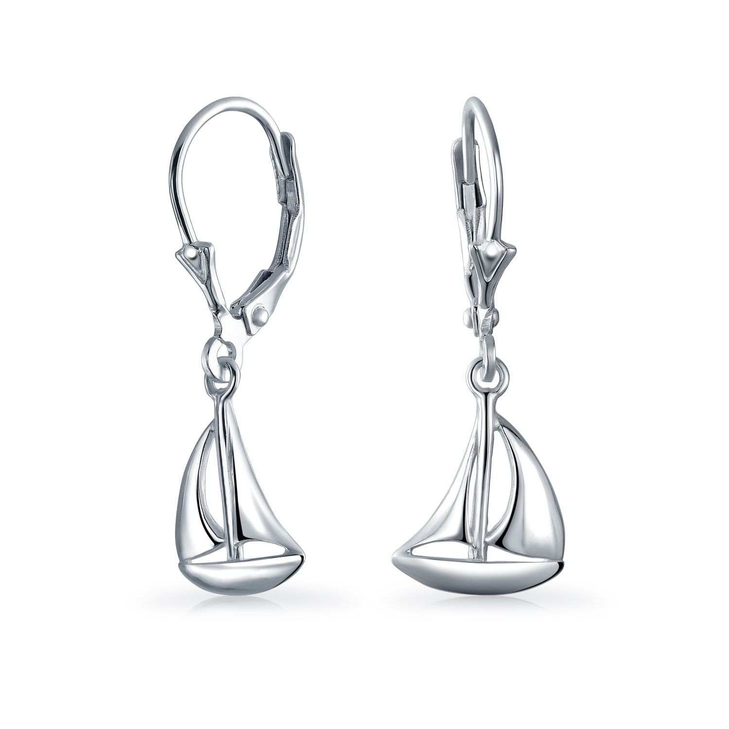 .925 Silver Nautical Sailboat Dangle Leverback Earrings
