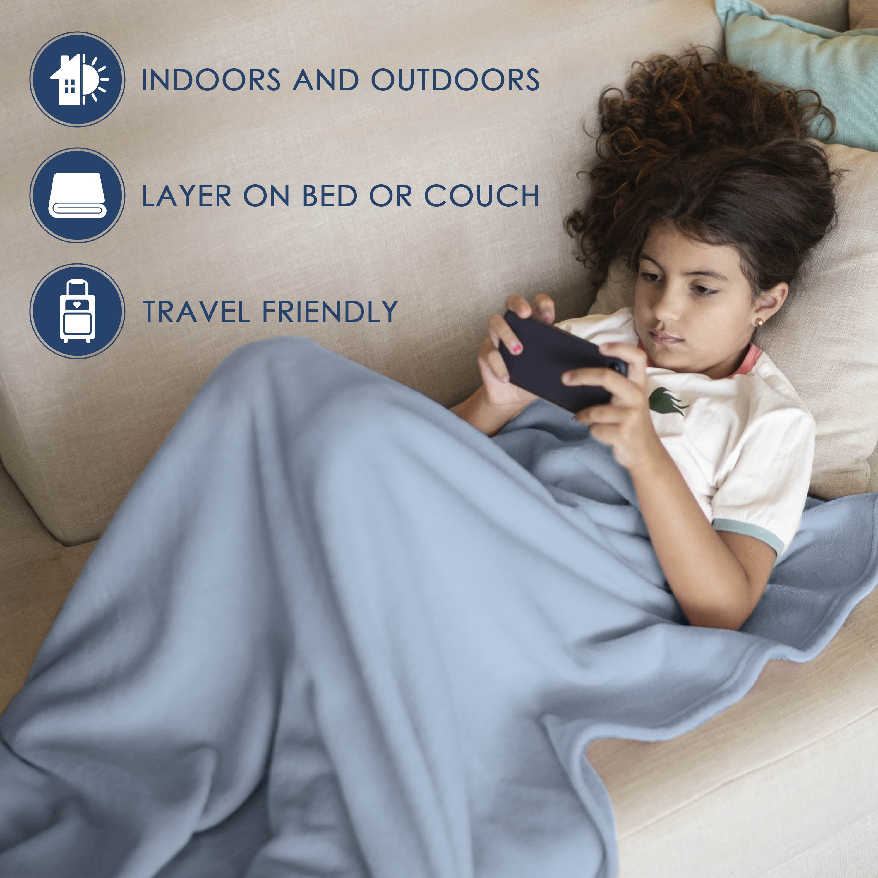 Martex Soft Fleece Lightweight Solid Bed Blanket, Slate Blue, Twin
