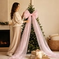 thumbnail image 6 of Pearlescent Bow Christmas Tree Decoration Elegant Sheer Top Ornament Topper,Pink, 6 of 6