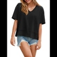 thumbnail image 2 of Camisetas de Verano con Cuello en V para Mujer, Blusas Casuales de Corta, Holgadas y Básicas. Negro XL, 2 of 9