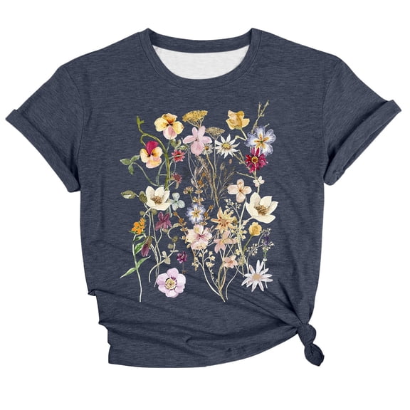 Bibifish Womens Graphic T-Shirts Crew Neck Short Sleeve Floral Print Tee Summer Casual Outings Everyday Wear Tops