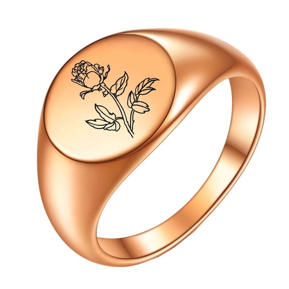 HIJONES Men Women's 12mm Round Rose Flower Stainless Steel Polished Ring Minimalist Personalized Vintage Band Jewelry Rose Gold Size 12
