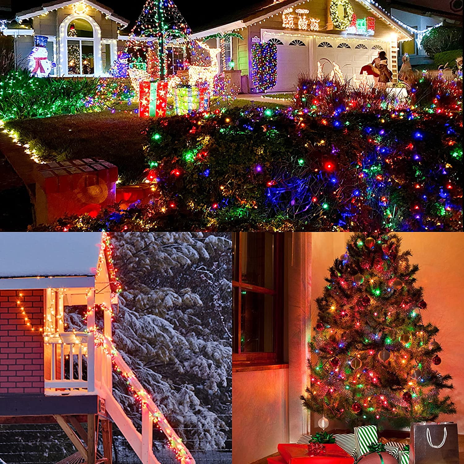 Sinhoon 300 LED Christmas String Lights, 99FT Outdoor Xmas Decorative Green Wire LED Fairy Lights, 8 Lighting Modes, Waterproof & Connectable for Party Garden Wedding Home Decoration, Multicolor