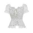 thumbnail image 4 of Aboser Womens Corset Tops Trendy Plus Size Brocade Lace Trim Bustier Top Short Sleeve Boned Overbust Corsets Bodyshaper Going Out Tops, 4 of 6