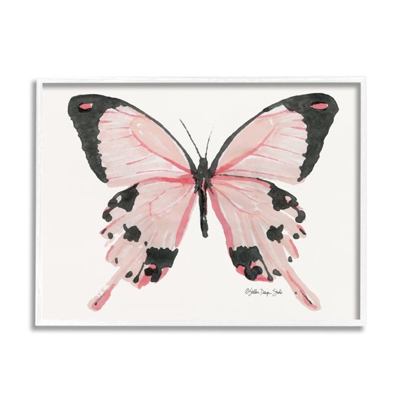Stupell Industries Soft Pink Butterfly With Splatter Patterned Wings Animals & Insects Painting White Framed Art Print Wall Art, 11 x 14