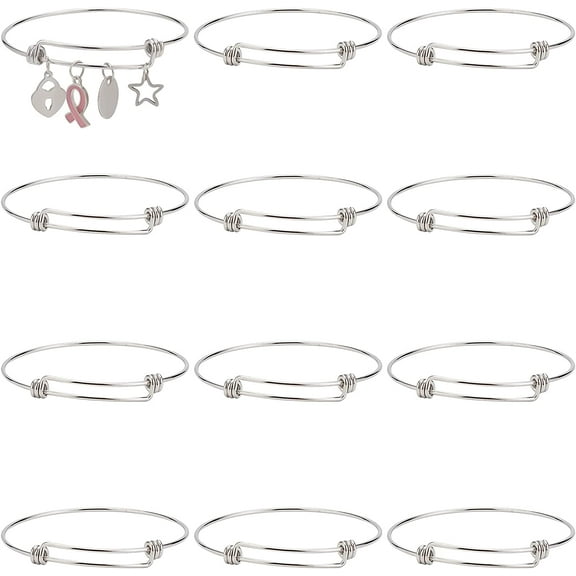 1 bag 12pcs Expandable Wire Bangle Bracelet Stainless Steel Bangles Bulk Adjustable Bracelet for Jewellery Making Metal Stackable Bracelets Cuff Bracelets Blanks DIY Craft Adult Women 2.6 Inch