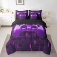 thumbnail image 3 of Feelyou Purple Game Controller Bedding Comforter Set 7pcs, Neon Honeycomb Abstract Queen Bedding Sets, Teens Kids Boys Girls Reversible Queen Sheet Sets, Lightweight Room Decor, 3 of 9