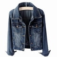 thumbnail image 3 of Women'S Casual Detachable Hoodie Denim Jacket Deep Blue L, 3 of 9