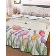 thumbnail image 3 of Quilts Twin Size Bedding Set, Spring Tulips Lightweight Quilted Comforter, Colorful Floral Spring Farmhouse Linen Texture Soft Bedspread Coverlet with Pillow Covers for All Season, 68" x 86", 3 of 7