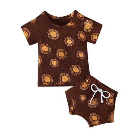 

Toddler Girls Boys Short Sleeve Summer Print T Shirt Tops Shorts Casual Clothes Outfits Set 3Y