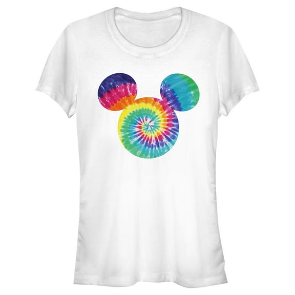 Junior's Mickey & Friends Rainbow Tie-Dye Mickey Mouse Logo Graphic Tee White Small