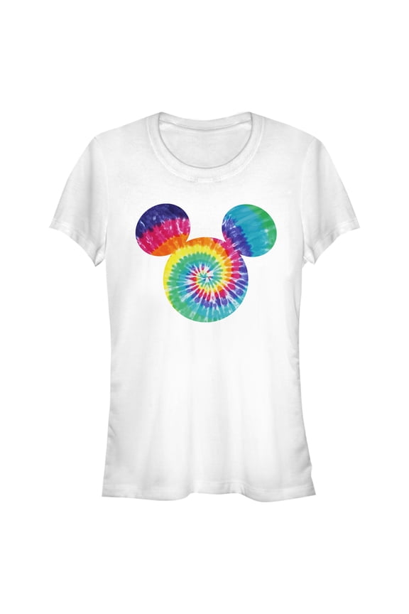 Junior's Mickey & Friends Rainbow Tie-Dye Mickey Mouse Logo Graphic Tee White Large