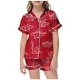 thumbnail image 1 of Pyjamas en Satin pour Filles Imprimé Manches Courtes Ensemble de Pyjamas en Soie Tenues pour Tout-Petits Filles Pyjamas Garçons Filles Mode, 1 of 5