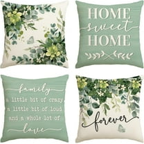 Home Sweet Home Eucalyptus Leaves Throw Pillow Covers, 18 x 18 Inch Seasonal Spring Summer Motto Green Cushion Case for Sofa Couch Set of 4