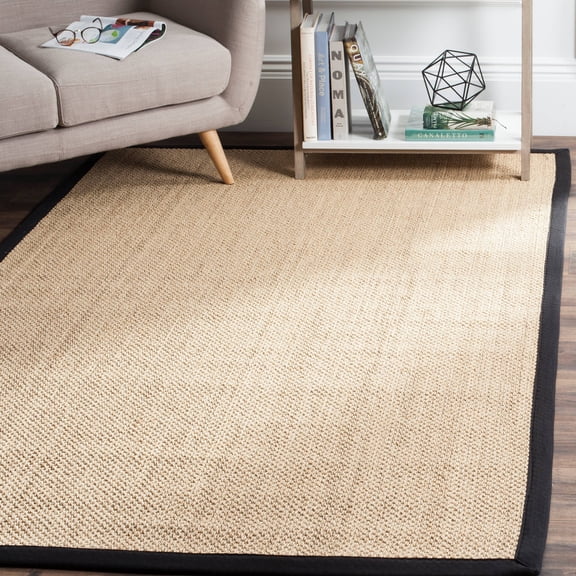 SAFAVIEH Natural Fiber Jovana Border Seagrass Area Rug, Maize/Black, 6' x 6' Square